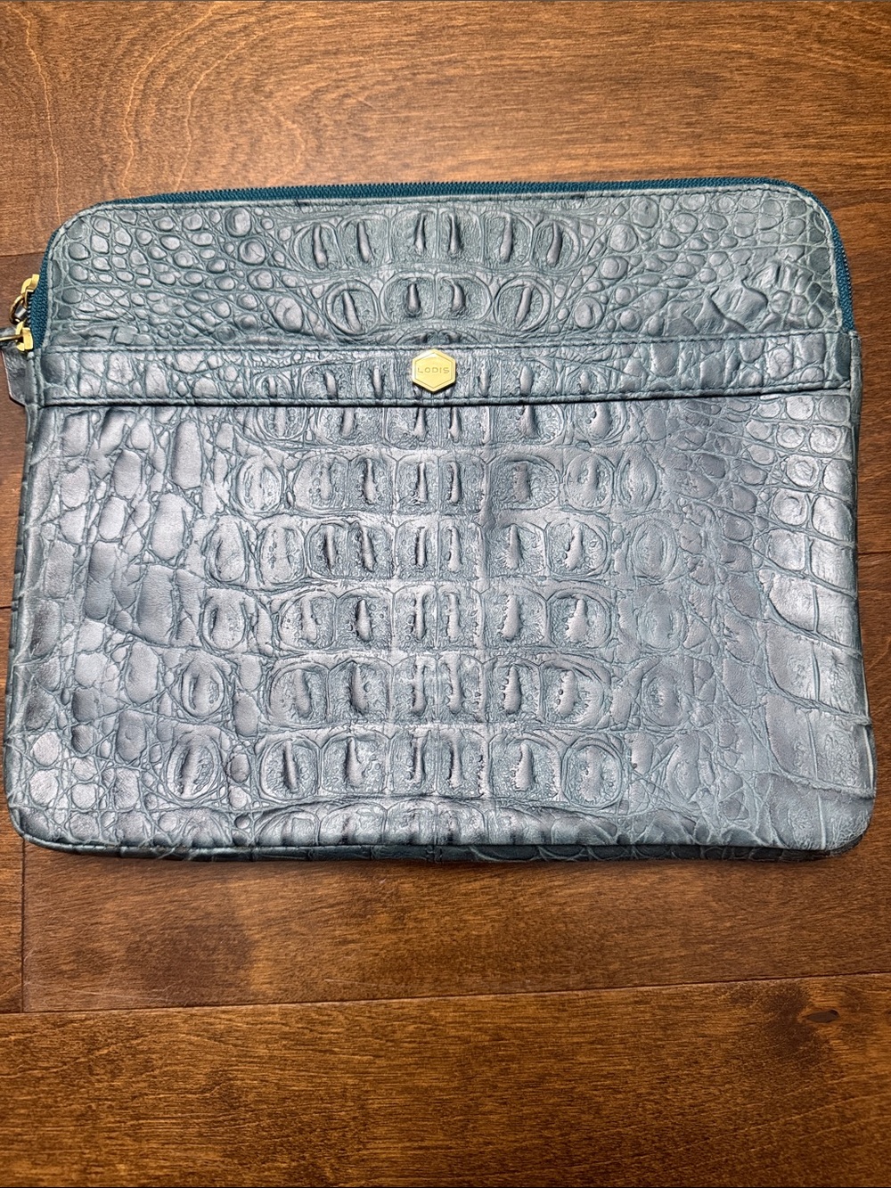 Lodis Croc-Embossed Leather iPad case in Dark Teal with Gold Accent
